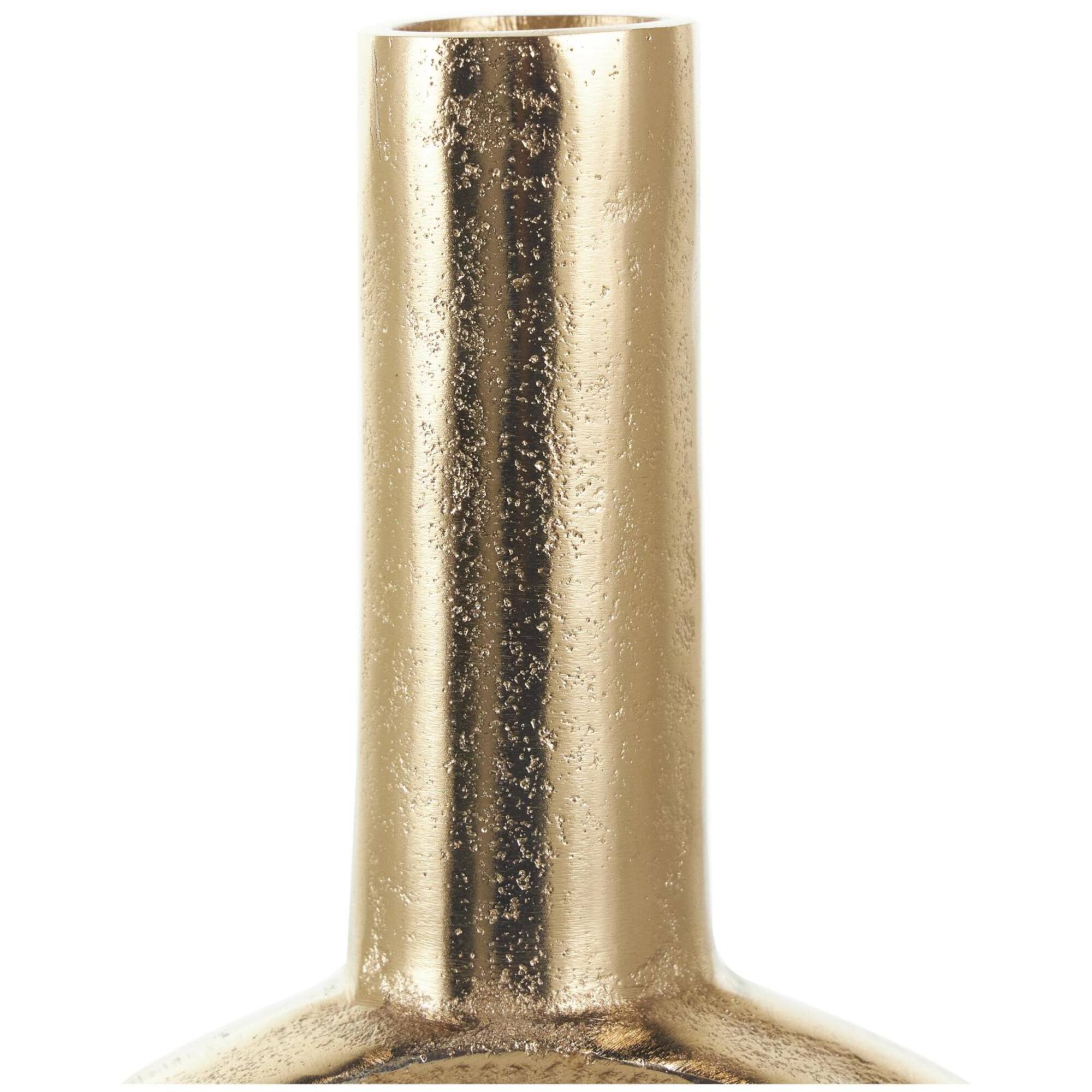 16" Gold Aluminum Metal Geometric Circular Vase with Linear Etchings